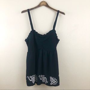 Torrid Babydoll Embroidered Flowers Black Tank Top